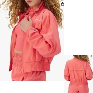 Champion Womens Full Zip Jacket Windbreaker Lightweight Cropped Pink Size S‎
